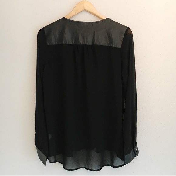 Freebird Sheer Black Top with Faux Leather - Picture 6 of 6
